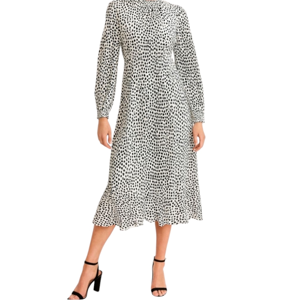 New J Crew White Polka Dot Black Long Sleeve Dress 00 Nwt